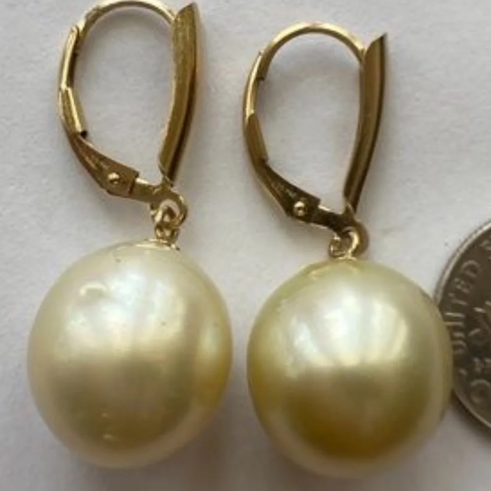 AUTHENTIC 13mm Golden South Sea Pearl 14K Gold Filled Earrings - HANDMADE - Picture 7 of 8